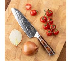 Gudaro - Damasko plieno Santoku virtuvinis peilis FENG 7,5", 67 sluoksnių, ilgis 18 cm