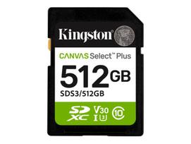 Kingston Canvas Select Plus | 512GB | SD | Flash memory class Class 10, UHS-I, U1/U3, Video Class 10/30|SDS3/512GB