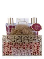 ACCENTRA - Kūno priežiūros priemonių rinkinys: dušo želė 100 ml, kūno losjonas 100 ml, vonios druska 100 g, plaušinė (rožės ir gintaro aromato)