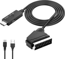 MEIRIYFA "Scart" ir HDMI keitiklio kabelis, "Scart" ir HDMI kabelis su HD 720P/1080P jungikliu, vyriškas "Scart" į HDMI išvesties keitiklis, skirtas HDTV monitoriaus projektoriui, STB, VHS, "Xbox", PS3 (95 cm)