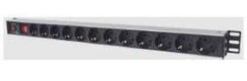Maitinimo panelė vertikali 19\'\' spintai LK-BL-G10O12S (12x240V Schuko, su jungikliu, 1.8m, aliuminis korpusas)