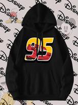 95 McQueen Hoodis - Juodas ir Baltas Su Lenktynių Spaudiniu Long Sleeve Laisvas Su Raišteliu Puikiai Tinka Atsitiktiniams Lauko Renginiams ir Šventėms S