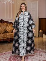 Siuvinėta Jalabiya Abaya suknelė Artimųjų Rytų moterims XXL juoda