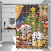 Cartoon CUTE Bubu Dudu Shower Curtain Outdoor Scenery Summer Vacation Bathroom Decor Holiday Polyester Bath Curtain With Hooks 90x180 cm
