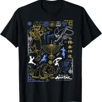 Avatar The Last Airbender Character Line Art T-Shirt S juoda