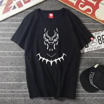 Summer Cotton Crew Neck Boys and Girls Short Sleeve T-Shirt Men's Avengers Black Panther Marvel Heroes Clothes Teen Student Tide#Color S juoda