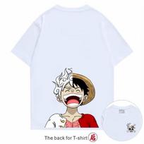 Heavy Cotton One Piece T-shirt Japanese Trendy Brand Animation Peripheral Straw Hat Nika Luffy Printed Men's Short Sleeves S black