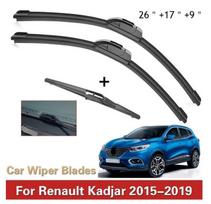 Renault Kadjar 2015-2025 Priekinio ir galinio lango valytuvų šluotelės 26  17  9  Koleo Valytuvai Kadjar 2015-2024 26 inch + 17 inch + 9 inch
