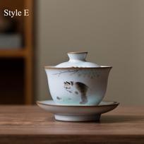 150ml Ceramic Gaiwan Ru Kiln Three Talents Gaiwan Cute Cat Tea Bowl Style A