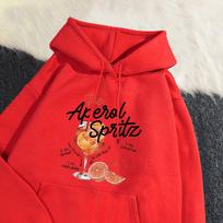 Winter Women's Hoodie Aperol Spritz Retro Cocktail Print Sweatshirt Loose Pocket Warm Pullover Cute Sportswear graphic Retro Y2K S