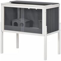 Hamsterio narvas, 3000 cm² nykštukinių žiurkėnų narvas iš medžio ir metalo, su 2 nameliais, akrilo stumdomomis durimis, stabilus, saugus, Pilka+Balta