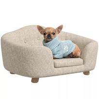 Sofa naminiams gyvūnėliams, šunų kilimėlis, šunų lova, šunų sofa, šunų kušetė, katės sofa su pagalvėle, kišenė gale, pliušas, putos, pušies mediena, kreminė balta, 70 x 47 x 30 cm