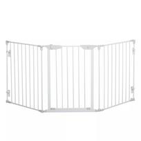 Šunų barjeras, laisvai pastatomas apsauginis gardelis 180 x 74,5 cm, sulankstomas šunų gardelis, durų apsauginis barjeras, laiptų gardelis, šunų atskyrimo gardelis laiptams, durims, virtuvei, koridoriui, 3 paneliai, baltas