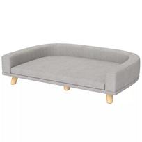 Šunų sofa dideliems šunims iki 30 kg, paminkštinta, su pušies medienos kojelėmis, 98 x 67 x 25 cm, pilka