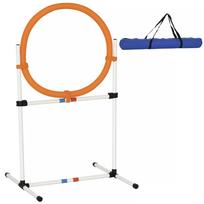 Šunų treniruočių rinkinys Šokinėjimo lankas augintinių agility treniruotėms, nešiojamas PE, balta + oranžinė, 74,5 x 66 x 91 cm