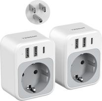TESSAN JAV adapterio kištukinis lizdas 2 vnt., 4 in 1 kelioninis adapteris JAV su 1 USB C ir 2 USB A, adapteris JAV Vokietijos kištukas, ES ir JAV adapteris, JAV kištukinis lizdas Tailandui, Kanadai, B tipo kelioninis kištukas