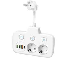 Maitinimo juosta LINEA su jungikliu 2×230 V + 4×USB A/C SCHUKO balta
