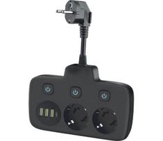 Maitinimo skirstytuvas su jungikliu LINEA 2x230V + 4xUSB A/C SCHUKO juodas