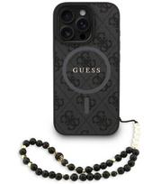 Juodas dėklas Apple iPhone 16 Pro telefonui "Guess PU Leather 4G Colored Ring Strap MagSafe Case"