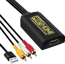 AV ir HDMI keitiklis, RCA ir HDMI adapterio kabelis su HDMI kabeliu, 3 RCA ir HDMI kabelis, CVBS garso vaizdo įrašas į HDMI 1080P, palaiko PAL, NTSC (auksinis, juodas)