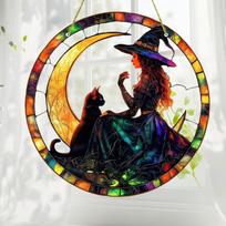 Gorgeous Witch Acrylic Window Decoration-Colored Glass Effect Suncatcher 2D Sign Home Garden Outdoor housewarming Gifts One Size oranžinė