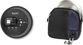 "TechniSat DIGITRADIO CD 2GO BT" nešiojamasis CD grotuvas su 2 baterijomis (Discman, su MP3 atnaujinimo funkcija) ir "Hama" CD grotuvo dėklas, skirtas Discman ir 3 CD (su kabelio išvestimi ir kilpa diržui), juodas/mėlynas