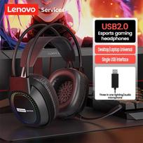Originalios „Lenovo E03“ laidinės RGB šviesos ausinės su mikrofonu, USB lizdu, 50 mm įtraukiančiais garsiakalbiais, 7.1 HD skambučių triukšmo mažinimo ausinės ant ausies. juoda