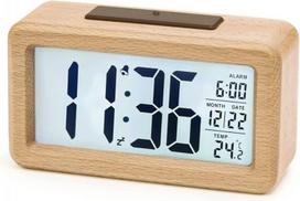 Radijas ir žadintuvai, skaitmeninis medinis žadintuvas, jutiklis, data, temperatūra, nakties šviesa