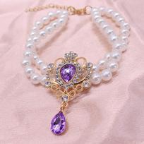 Dviejų eilių cirkonio perlų vėrinys augintiniams - prabangus kaklo papuošalas katėms ir šunims XS (for neck circumference 15+7cm)