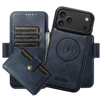 iPhone 17 Pro Max Magnetic Leather Flip Case with Card Slot & 3-in-1 Wireless Charging Stand iPhone 13 Pro Max mėlyna