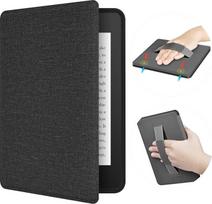 ERUNTO dėklas 7" 12th Kindle Paperwhite, Signature Edition ir Kindle Colorsoft. TPU dėklas su audinio tekstūra ir dirželiu rankai, dvipusis magnetinis apvalkalas su budėjimo/užmigimo funkcija (juodas)