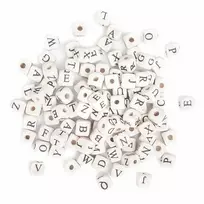Karoliukai mediniai balti RAIDĖS 10mm 100vnt