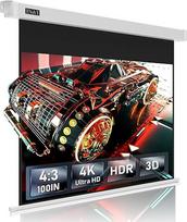 IN&VI ALR elektrinis projektoriaus ekranas su nuotolinio valdymo pulteliu, projektoriaus ekranas 4K HD 100 colių formato 4:3 projekcinis ekranas, motorinis ekranas namų kinui ir pristatymams, skirtas montuoti ant lubų / sienos