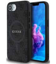 Juodas dėklas Apple iPhone 16E / 17E telefonui "Guess PU Leather 4G Colored Ring MagSafe Case"