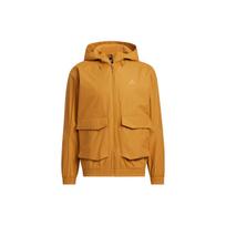 Adidas Essential Utility Windbreaker Jacket with Print Logo and Zip Hood Men Outerwear Brown HN9034 M