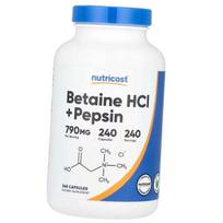 Betaino hidrochloridas ir Pepsinas, Betaino HCl + Pepsinas, Nutricost 240 kaps. (72647008) 240caps