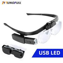 USB įkraunama galvos juosta su didinamaisiais stiklais, apšviestas didinamasis stiklas, elektroniniai profesionalūs didinamieji akiniai skaitymui 1.5X 2.5X 3.5X 5.0X&220x180x60mm