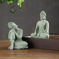 Nauja kinų stiliaus Zen Budos statulėlė sėdinti pozicija dekoracija kūrybingas žalias smiltainis arbatos augintinis tamsiai žalia spalva