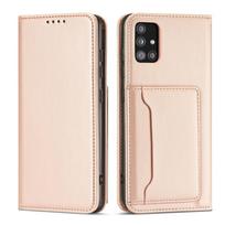 Magneto Kortelių Dėklas Samsung Galaxy A12 5G Pouch Piniginė Kortelėms Rožinė