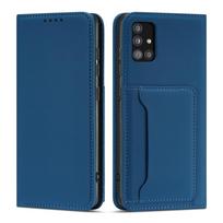 Magnetinė kortelės dėklas Samsung Galaxy A12 5G pirkinių piniginė mėlyna