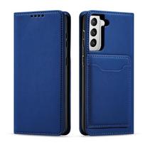 Magnetinė kortelių dėklas Samsung Galaxy S22 + (S22 Plus) piniginė mėlyna