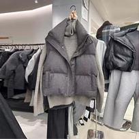 Retro Dvigubo Krūtinės Moteriška Liemenė Be Rankovių Užtrauktukas Pūsta Striukė 2025 Ruduo Žiema Storesnė Stovimos Apykaklės Liemenė XXL tamsiai pilka spalva