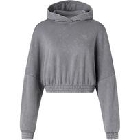 Adidas Originals Trumpas Džemperis su Gobtuvu Rūgštinio Plovimo Raidės Logotipas Siuvinėtas Puloveris Ilgomis Rankovėmis Džemperis Moteriški Džemperiai Pilki IW5492 M