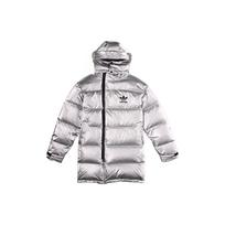 Adidas Originals Metalinė pūkinė striukė su asimetriniu užtrauktuku ir gobtuvu Vyriški viršutiniai drabužiai Sidabrinė GJ6733 S white