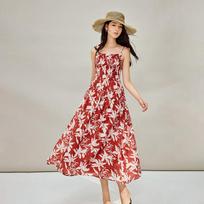 INMAN Beach Resort Style Printed Cami Dress M raudona