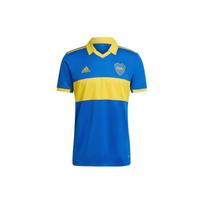 Adidas Boca Juniors namų marškinėliai su kontrastinga apykakle ir raidžių spaudiniu, trumpomis rankovėmis, 2022/23 m. sezonas, vyriški viršutiniai drabužiai, mėlyni HE6338 XS
