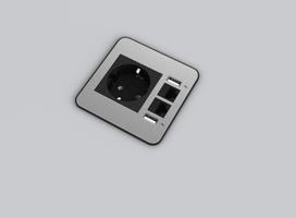 Rozečių blokas Source 1xSchuko, 2xUSB A, 2xRj45, juodas, šlifuotas plienas