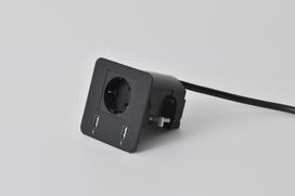 Rozečių blokas Source 1xSchuko, 2xUSB A, juodas
