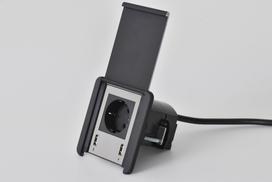 Rozečių blokas SourceCover 1xSchuko, 2xUSB A juodas, šlifuotas plienas