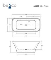 Vonia Besco Assos, 160 x 70 cm, su klik-klak white valomu iš viršaus